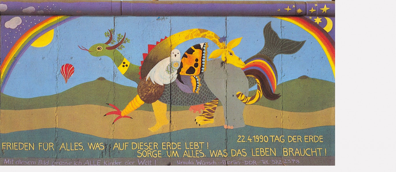 East Side Gallery: Ursula Wünsch, Frieden für Alles, 1990 © Stiftung Berliner Mauer, Postkarte