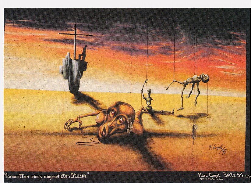 Marc Engel, Marionetten eines abgesetzten Stücks, 1990 © Stiftung Berliner Mauer, Postkarte