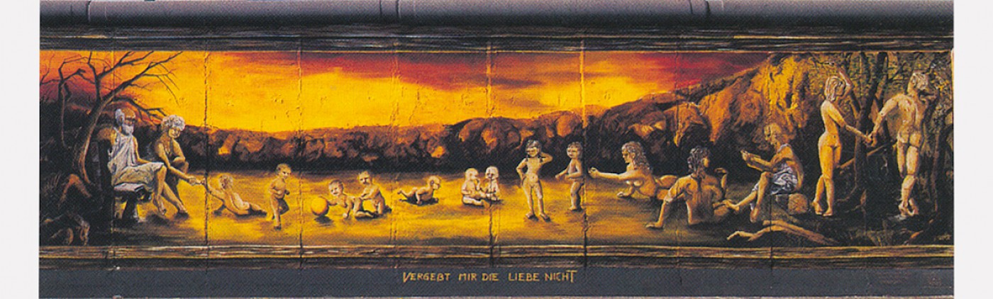 East Side Gallery: Henry Schmidt, Vergesst mir die Liebe nicht, 1990 © Stiftung Berliner Mauer, Postkarte