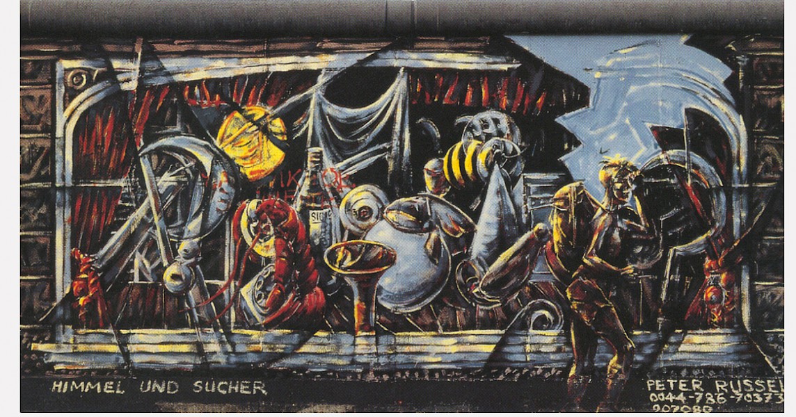 East Side Gallery: Peter Russell, Himmel und Sucher, 1990 © Stiftung Berliner Mauer, Postkarte
