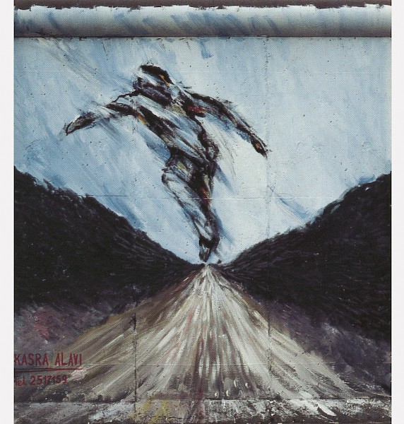 East Side Gallery: Kasra Alavi, Flucht, 1990 © Stiftung Berliner Mauer, Postkarte