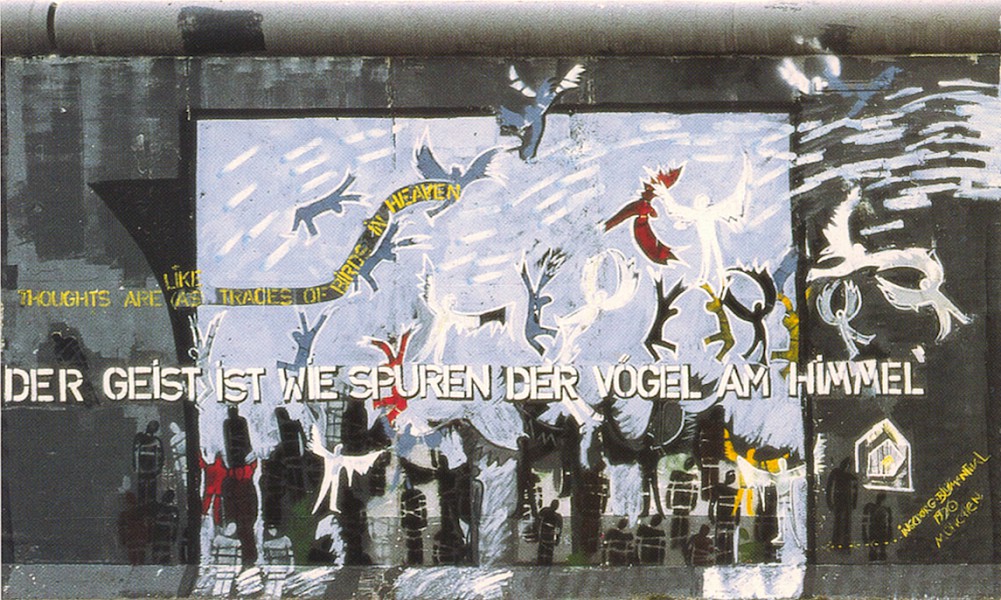 Ingeborg Blumenthal, Der Geist ist wie die Spuren der Vögel am Himmel, 1990 © Stiftung Berliner Mauer, Postkarte